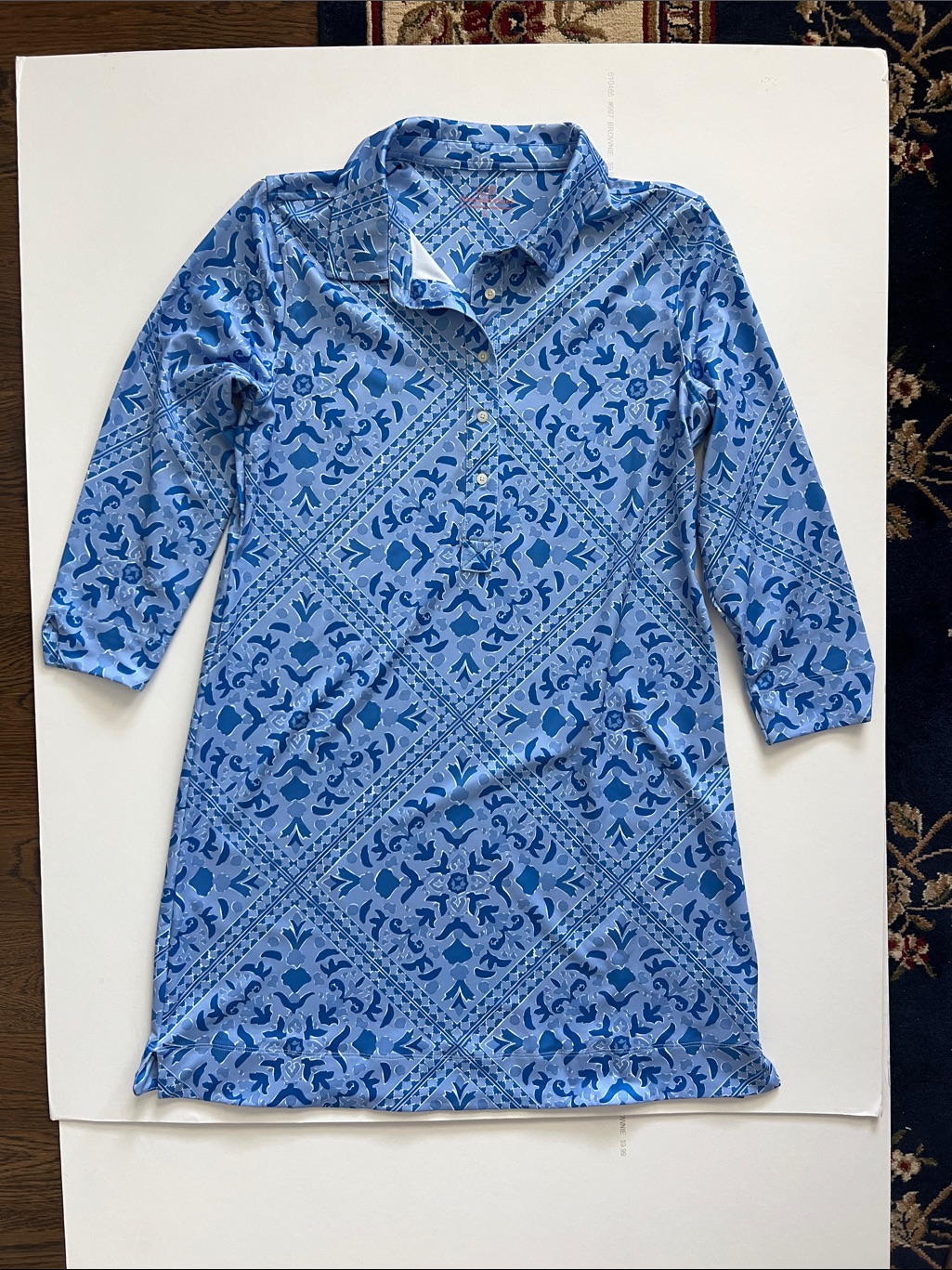 Vineyard Vines Blue Floral Geometric Collared Shirt Dress